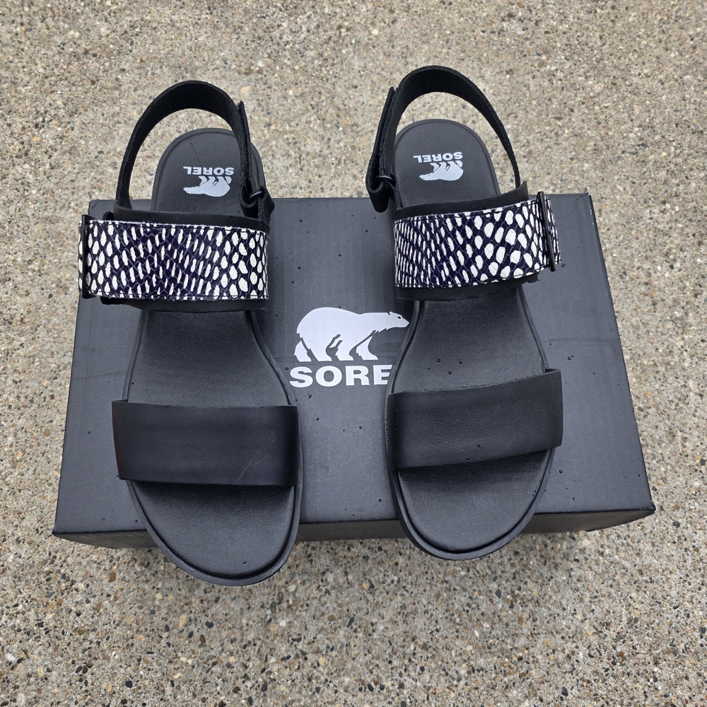 New Sorel Black and White Patterned Sandals Women Size 8
